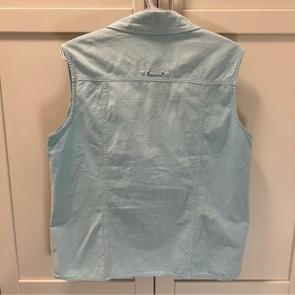 Vintage TRADITION Country Collection Light Blue Sleeveless Button Down Shirt - Picture 8 of 10